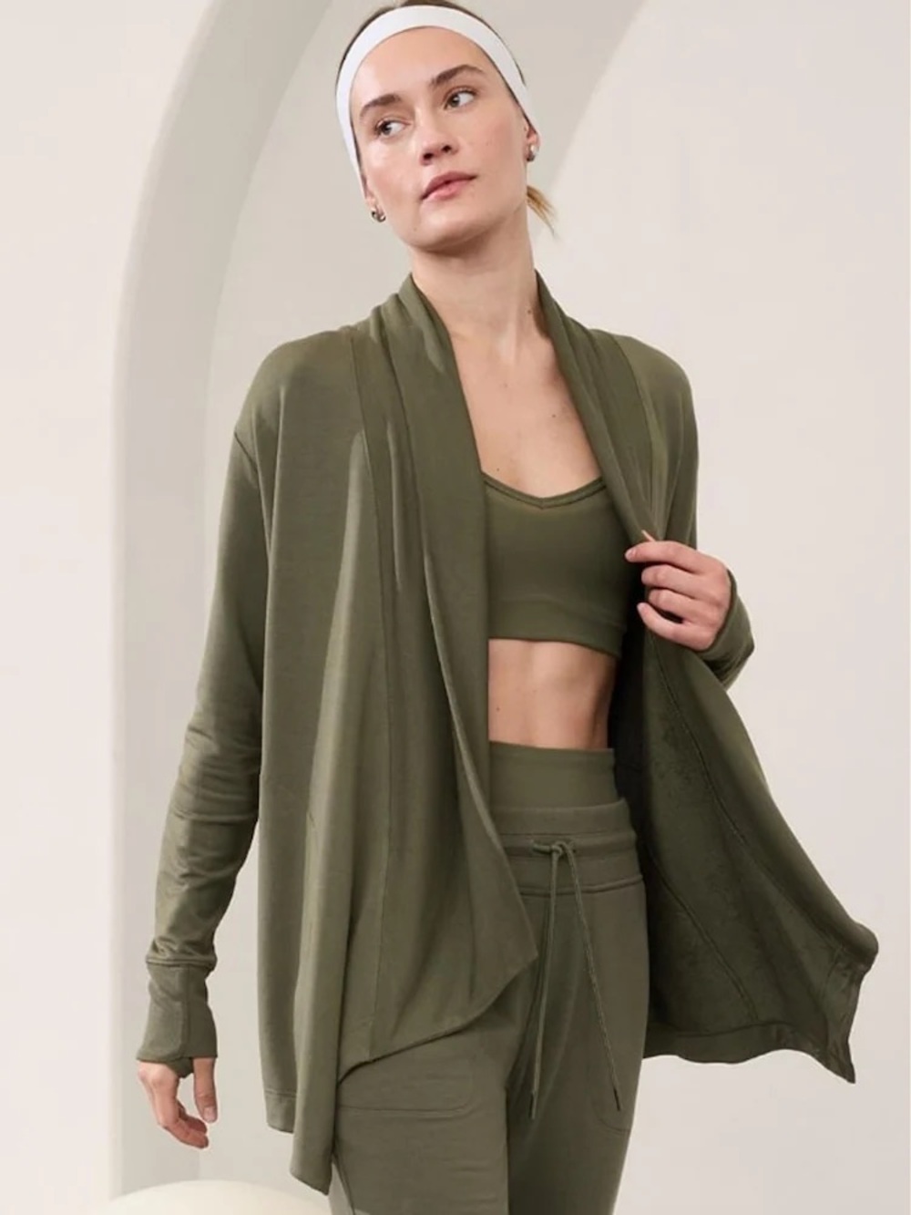Athleta Pranayama Restore Rib Wrap Olive Green Womens Size MP